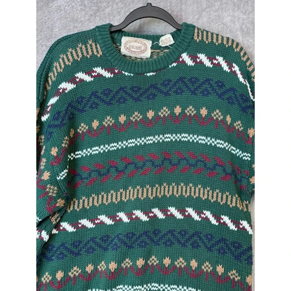 River Trader Green Geometric Pattern Cotton Sweater Mens Size‎ L Vintage Retro